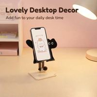 Support de téléphone/tablette en acrylique noir en forme de chat, réglable à un seul bouton, pour cadeau de Noël - Vente en gros OEM