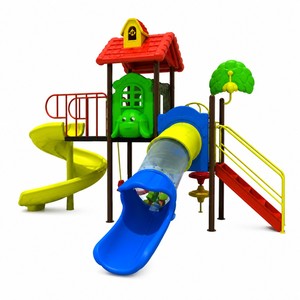 Structure de jeu commerciale pour enfants, combinant toboggan et tour en forme de <span class=keywords><strong>maison</strong></span>, en plastique, pour parc d'attractions - Product Image 1