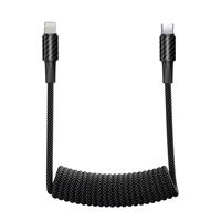 Câble de charge enroulé en gros, tressé en nylon avec boîtier en fibre de carbone, USB-A vers USB-C / USB-C vers USB-C / USB-C vers Lightning, cordon de charge rapide PD
