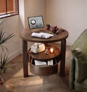 <strong>Real</strong> Premium Solid <strong>Wood</strong> Round Shape Large Storage <strong>Coffee</strong> <strong>Table</strong> Sofa Side <strong>Table</strong> with Drawer in Living Room Bedroom - Product Image 4