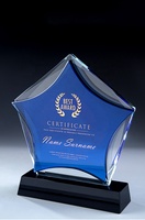 Plaques en cristal bleu Star, produit de qualité, avec Base noire, vente en gros, collection