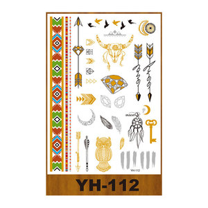 Adesivi per Tatuaggi Temporanei Impermeabili Metallizzati Oro e Argento Design alla Moda Tatuaggi Temporanei Henna per Donne - Product Image 4