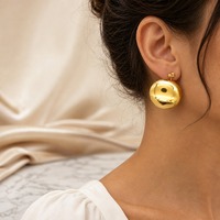 Boucles d'oreilles clous texturées vintage POWELL pour femme, en or et argent, forme goutte d'eau ovale, bijoux statement, grand accessoire de mode, cadeau pour elle