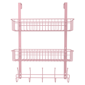 Étagère <span class=keywords><strong>de</strong></span> rangement rose détachable à suspendre derrière la <span class=keywords><strong>porte</strong></span> avec panier en maille pour serviettes, chapeaux, sacs à main, manteaux - Product Image 1