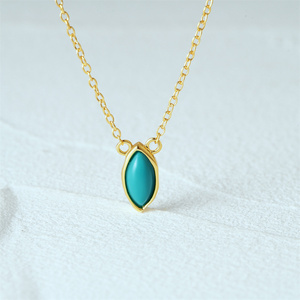 CANNER S925 Sterling <b>Silver</b> <b>Jewellery</b> Natural Olive Stone Marquise Turquoise Pendants Necklace for Women Gifts <b>Set</b> - Product Image 3
