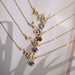 Cubique 12 mois Fleur Collier Zircon Pierre De <span class=keywords><strong>Naissance</strong></span> Pendentif Bracelet Dames Zodiaque Fleur Anniversaire <span class=keywords><strong>Naissance</strong></span> Fleur - Product Image 1