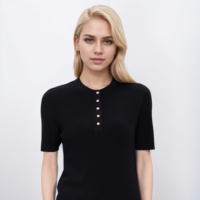 T-shirt pour femme OEM, col rond, en fibre de lyocell triacétate, manches courtes, pull ajusté avec bouton