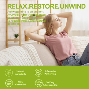 OEM OTM Ashwagandha กูมมี่ที่มีวิตามิน D2สนับสนุนการนอนหลับตามธรรมชาติในเวลากลางวันโฟกัสที่สงบ120นับรวมอาหารเสริมสำหรับผู้ใหญ่ - Product Image 4