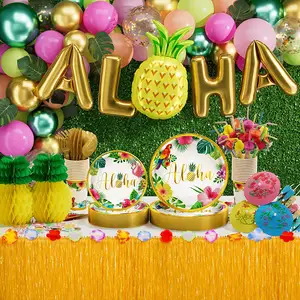 329PCS夏季夏威夷生日装饰品热带阿罗哈派对气球套装用品带板餐巾杯桌裙吸管