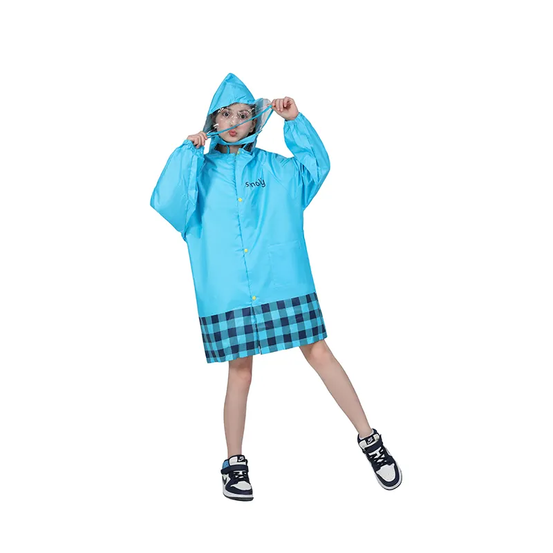 Fábrica Custom Hot Sale Crianças Meninas Escola Impermeável Longo Casaco De Chuva Azul Poliéster Crianças Pu Poncho Raincoats