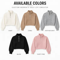Pull court côtelé à col montant et demi-zip pour femme, idéal pour les tenues décontractées quotidiennes