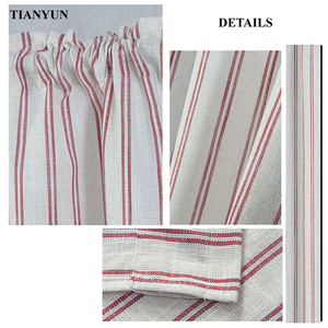<span class=keywords><strong>Tenda</strong></span> di Lusso Isolante Ecologica in Lino a Righe Rosse, Stile Europeo-Americano, Motivo Corto, Oscurante con <span class=keywords><strong>Macramè</strong></span> per Cucina - Product Image 3