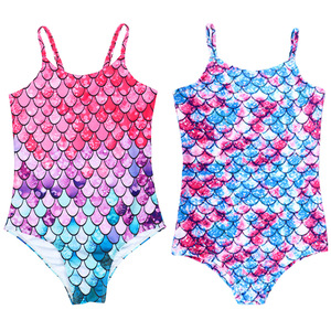 Traje de baño de una pieza para niñas, diseño de sirena, UPF 30, spandex, poliéster, primavera 2024, ropa de baño para niños - Product Image 3