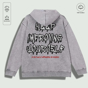 Felpa con Cappuccio 100% Cotone Lavato con Grafica 'Keep Improving Yourself Resilient', Multicolore - Product Image 3