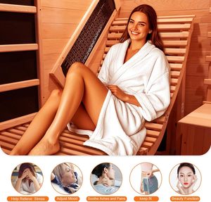 Sauna infrarouge à spectre complet Smartmak pour 2 personnes, avec thérapie par lumière rouge, fauteuil inclinable, haut-parleurs, éclairage et barre à oxygène. - Product Image 4