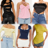 Top Corto de Un Hombro para Mujer, Color Sólido, Tejido Acanalado, Estilo Casual para Verano