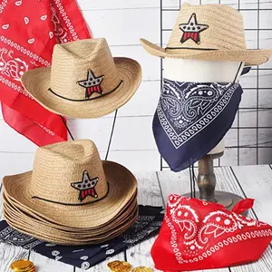 Chapeau de Cowboy Western en Vrac pour Enfants avec Bandana Cowboy Paisley, Fournitures de Fête Cosplay d'Anniversaire