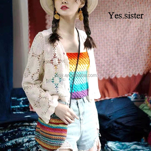 Sí. Sister Tejidos A Hippie Crochet Halter para mujer Tank Ladies Knit Cropped Vest Hippie Cotton Crop Top para mujer - Product Image 2