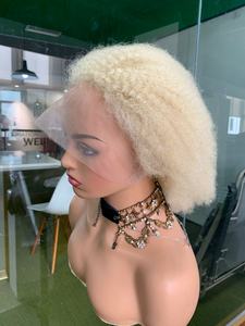 CF 180 Perruques sans colle Full Lace Perruque européenne de luxe Cheveux humains <span class=keywords><strong>Blond</strong></span> 613 Afro Kinky Curl Perruques nouées à la main 8 "Peut faire des tresses - Product Image 4