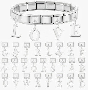 Breloques personnalisées en acier inoxydable avec lettres italiennes A-Z (26 lettres) pour bracelets DIY – Idéal pour la création de bijoux et cadeaux - Product Image 1