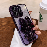 Étui de téléphone pour iPhone 17 16 15 14 avec miroir de maquillage invisible, support de téléphone, placage de luxe, paillettes, lapin mignon, électroplaqué