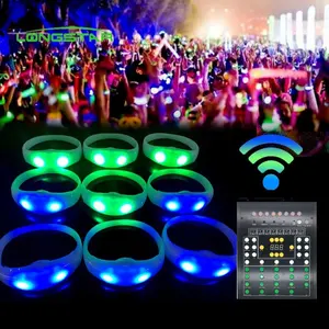 Pulseras con LOGO personalizado para fiestas y eventos grandes, brazaletes con luz LED con control remoto