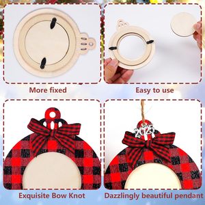 Bingkai Foto Kayu Bulat Motif Kotak-kotak Buffalo, Cocok untuk Foto 2 inci, Termasuk Pita Gantung |   Dekorasi Natal & Tahun Baru - Product Image 4