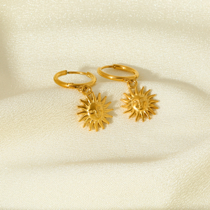 INS Trend 18k Gold Plated <strong>Stainless</strong> <strong>Steel</strong> Engraved Sun Face Drop Dangle Hoop Earring Tarnish Free <strong>Jewelry</strong> - Product Image 5