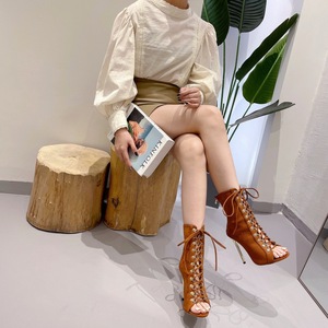 Brown Stiletto Latin Boots Breathable Jazz Rumba Modern Dance Shoes for Women - Product Image 2