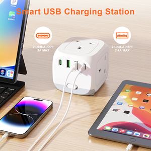Multiprise britannique 3 prises 2 <span class=keywords><strong>USB</strong></span> 2 C rallonge de charge Alimentation haute qualité Type britannique <span class=keywords><strong>Powercube</strong></span> étendu - Product Image 3