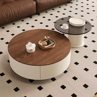 Table basse ronde en bois massif naturel, design moderne et simple pour salon