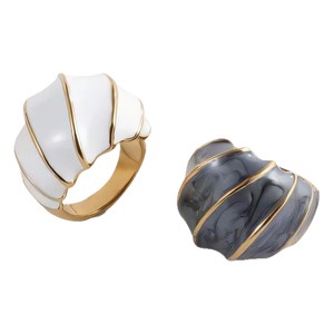 แหวนแฟชั่นดีไซน์ย้อนยุค <span class=keywords><strong>TG</strong></span> เคลือบสีขาวเคลือบทอง18K แหวนสแตนเลสสีดำ - Product Image 5