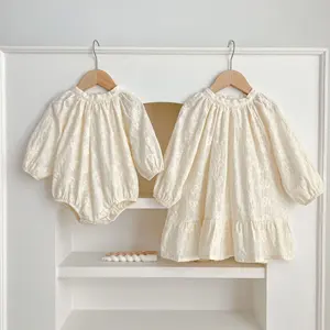 Custom Baby Meisjes Geborduurde Prinses Jurk Poff Mouw Bubble Rompers Ruche Peuter Meisjes Jurken