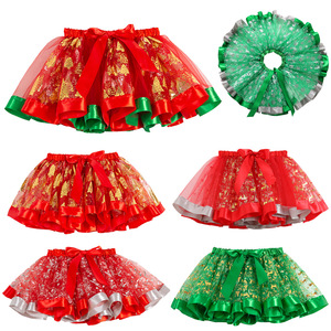 Nouvelle Collection 2026 – <span class=keywords><strong>Jupe</strong></span> <span class=keywords><strong>Tutu</strong></span> Imprimée Arbre de Noël Doré et Volumineuse pour Filles – Robe de Princesse pour Enfants (Petite et Moyenne Taille) - Product Image 1