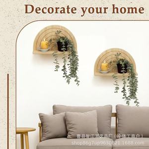 Wooden <b>wall</b>-<b>mounted</b> decorative <b>shelf</b>, bohemian style succulent plant display rack, solid wood storage rack - Product Image 4