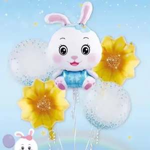 Gonflable mignon lapin bébé lapin fleur forme hélium feuille ballon cadeau jouet kit pour anniversaire vacances événement fête décor fournitures