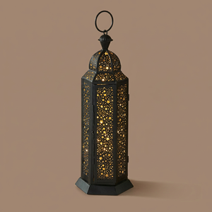 Manufacturer Direct Ramadhan Decor Black <b>Star</b> Perforated Metal Lantern Ramazan Gift Moroccan Cutwork Hanging Candle <b>Lamp</b> Lightin - Product Image 1