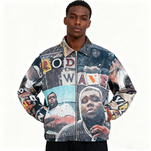 OEM 공급 로우 MOQ 커스텀 자카드 태피스트리 자켓 로드 웨이브 자켓 래퍼 지퍼 가디건 집업 겨울 자켓 남성용 - Product Image 1