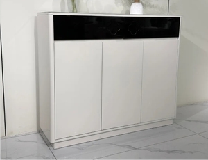 Modern White <b>Shoe</b> <b>Rack</b> Cabinet Wooden <b>Storage</b> Console with Black Front Panel Freestanding Entryway Organizer for Home - Product Image 2