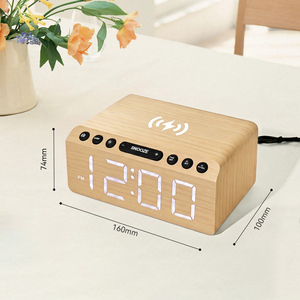 <span class=keywords><strong>Radio</strong></span> FM numérique EMAF pour hôtel, haut-parleur Bluetooth, chargeur sans fil pour téléphone, horloge d'alarme LED en bois, pour table de chevet ou bureau - Product Image 2