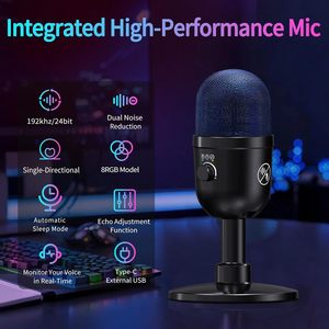 Microphone de jeu USB Type-C avec éclairage RVB pour PC/PS4/<span class=keywords><strong>PS5</strong></span>, double mixage audio/muet, sortie casque 192KHz/24Bit Hi-Fi, condensateur - Product Image 2