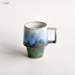 Taza de Café y Taza de Latte de Cerámica de Color Sólido Retro de Lujo Azul Montaña para Parejas - Product Image 1