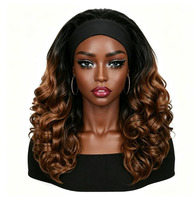Perruque Bandeau Synthétique Longue Ondulée Transparente Réglable Noire Effet Body Wave Sans Colle Installation Facile Résistante à la Chaleur Pour Fêtes et Usage Quotidien