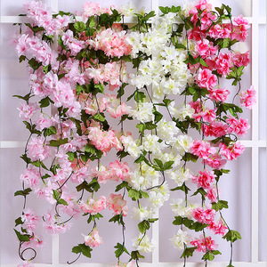 Guirlandes artificielles de fleurs de cerisier Hanxi, fleurs en soie blanches et roses, décoration murale pour intérieur et extérieur - Product Image 1
