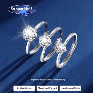 Anillo de tungsteno de 1 quilate con seis garras y diseño de corazón de diez flechas, estilo japonés/coreano, anillo de compromiso de diamantes para mujer - Product Image 2