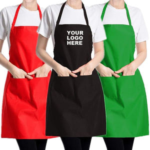 定制徽标纯色围裙，女式，带 2 个口袋，黑色商用厨师围裙，适合厨房烹饪、餐厅、烧烤、清洁 - Product Image 2