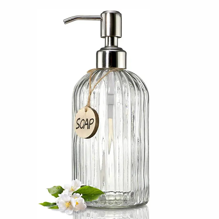 Clear 400ml 13oz Empty Hand Sanitizer Shampoo Conditioner Lotion Pump Liquid Soap Dispenser Glass Bottle