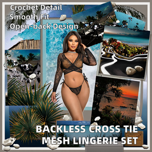 Set Bikini da donna a maniche lunghe con cravatta incrociata senza schienale con maniche lunghe con decorazione in pizzo <span class=keywords><strong>Sexy</strong></span> e seducenti tute intrecciate a uncinetto - Product Image 3