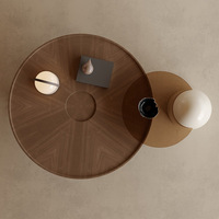 Ensemble de tables basses rondes de style italien de luxe, design moderne, grain de noyer, pour petit meuble d'appoint
