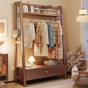 Perchero <span class=keywords><strong>de</strong></span> <span class=keywords><strong>Madera</strong></span> Maciza <span class=keywords><strong>de</strong></span> Fábrica, Perchero Minimalista <span class=keywords><strong>de</strong></span> Pie con Cajones, Estante <span class=keywords><strong>de</strong></span> Almacenamiento <span class=keywords><strong>de</strong></span> Ropa Pequeño para el Hogar - Product Image 1